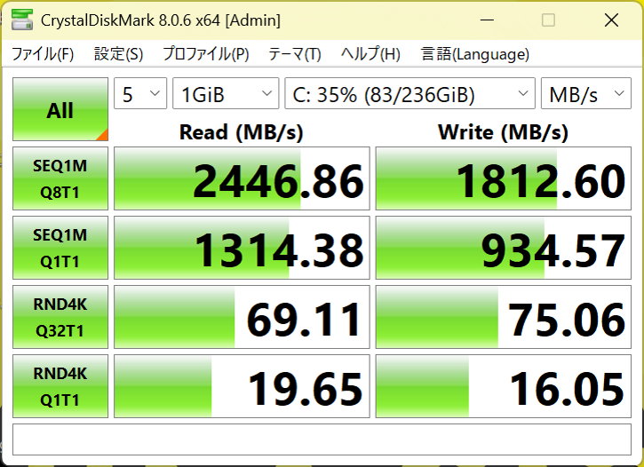 mouse A4-A5U01SR-B Crystal Disk Mark